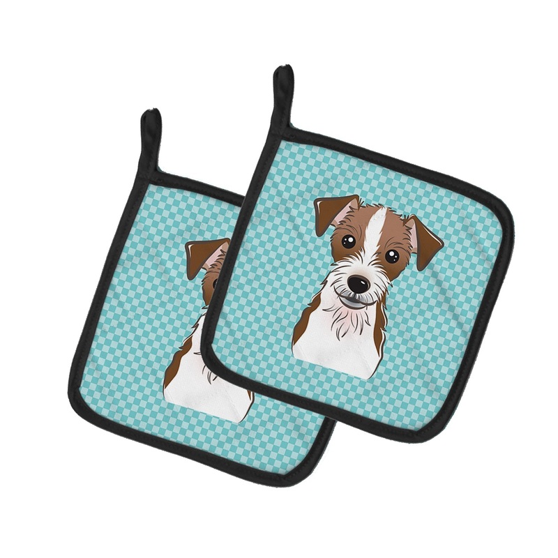 Checkerboard Blue Jack Russell Terrier Pot Holders - Set of 2 - Heat-Resistant Kitchen Essentials BB1140PTHD