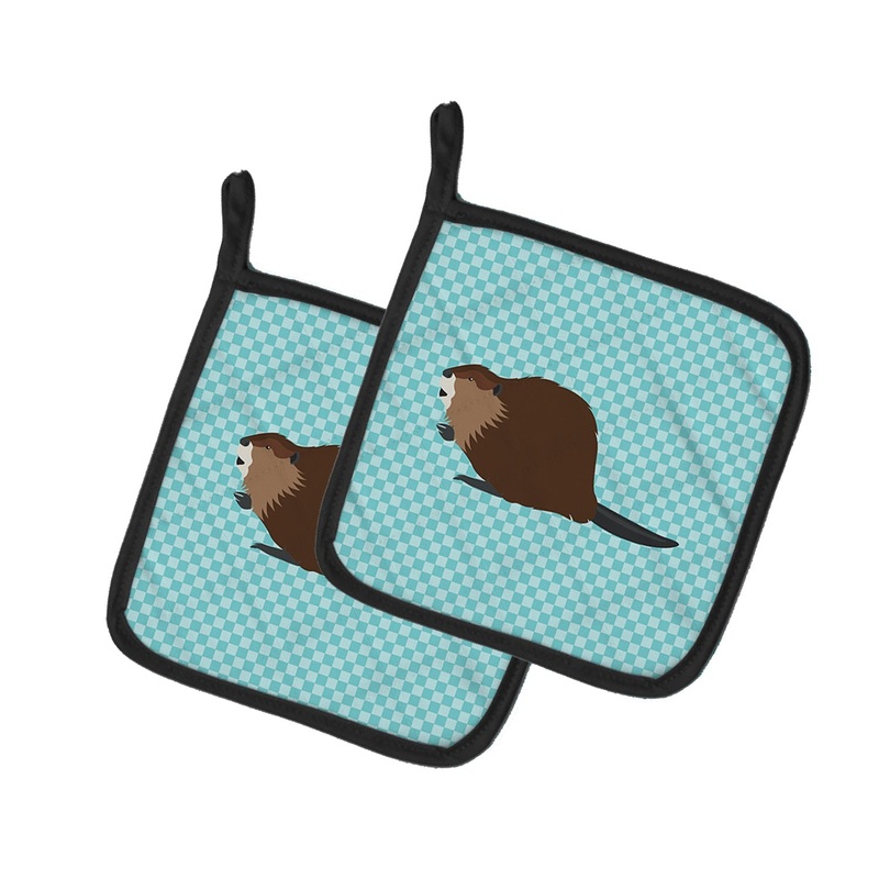 Eurasian Beaver Blue Check Pot Holders - Set of 2 - Heat-Resistant Kitchen Essentials BB8047PTHD