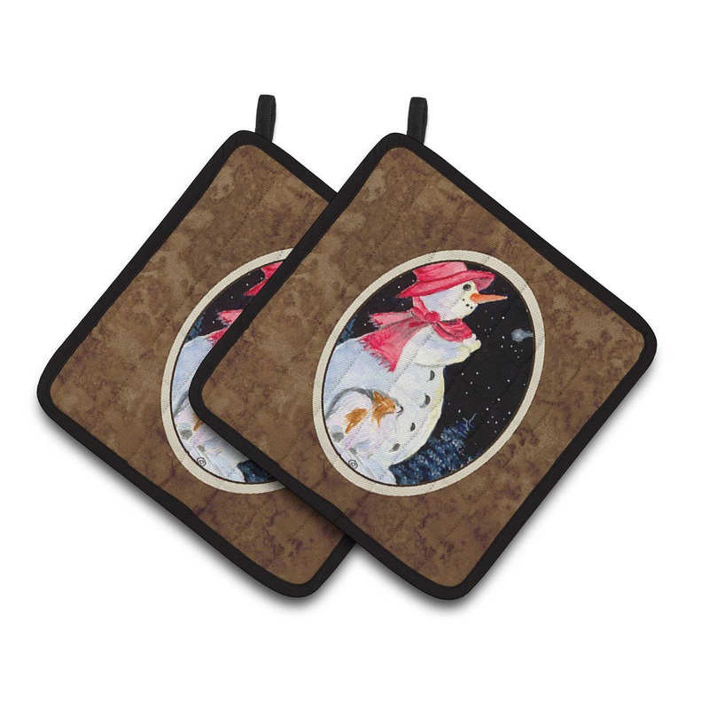 Snowman with Papillon Pot Holders - Set of 2 Decorative Kitchen Helpers | Made in the USA SS8793PTHD