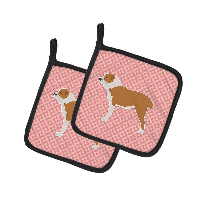 Central Asian Shepherd Dog Checkerboard Pink Pot Holders - Set of 2 - Heat-Resistant Kitchen Essentials BB3628PTHD
