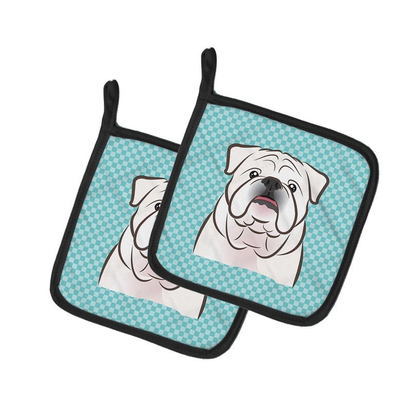 Checkerboard Blue White English Bulldog Pot Holders - Set of 2 - Heat-Resistant Kitchen Essentials BB1158PTHD