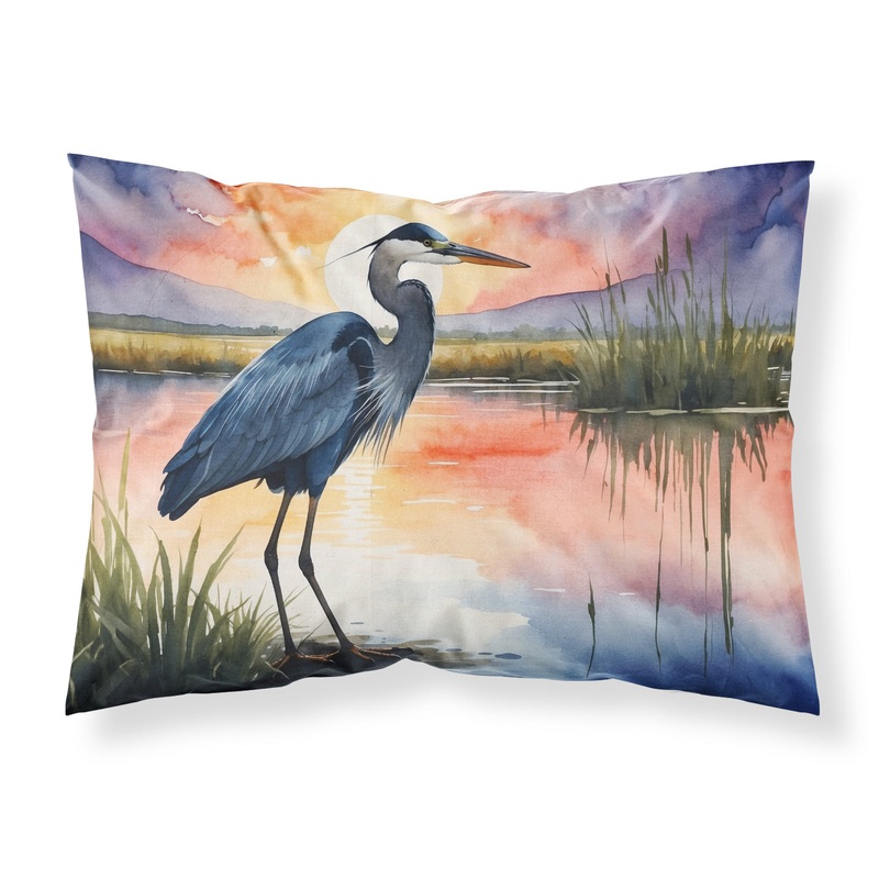 Blue Heron Setting Sun Standard Pillowcase  Artistic Decorative Front, White Back