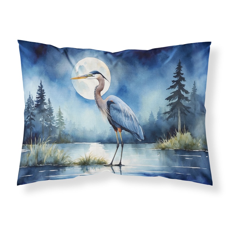 Blue Heron Under the Moonlight Standard Pillowcase  Artistic Decorative Front, White Back