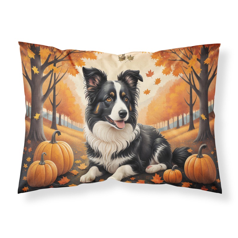 Border Collie Fall Fabric Standard Pillowcase  Artistic Decorative Front, White Back
