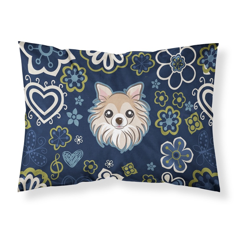 Blue Flowers Chihuahua Fabric Standard Pillowcase  Artistic Decorative Front, White Back BB5102PILLOWCASE