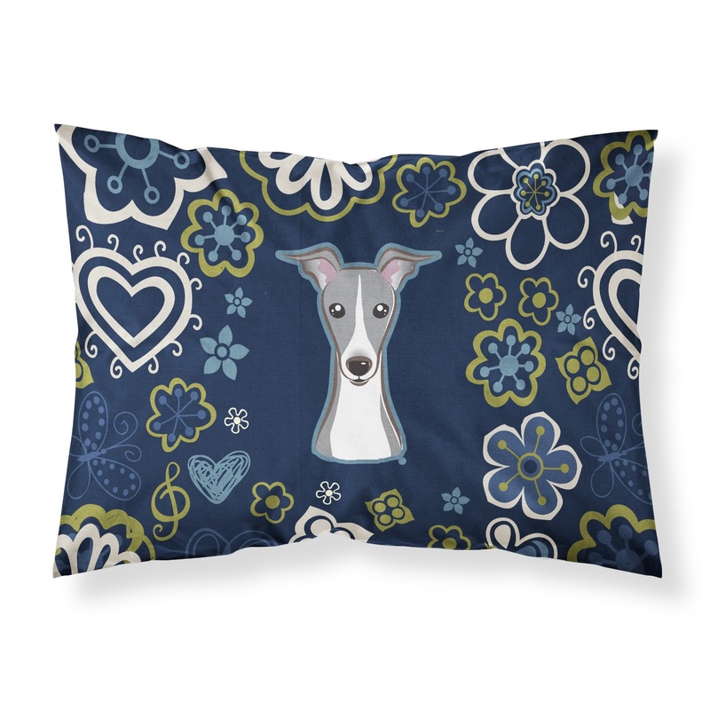 Blue Flowers Italian Greyhound Fabric Standard Pillowcase  Artistic Decorative Front, White Back BB5087PILLOWCASE