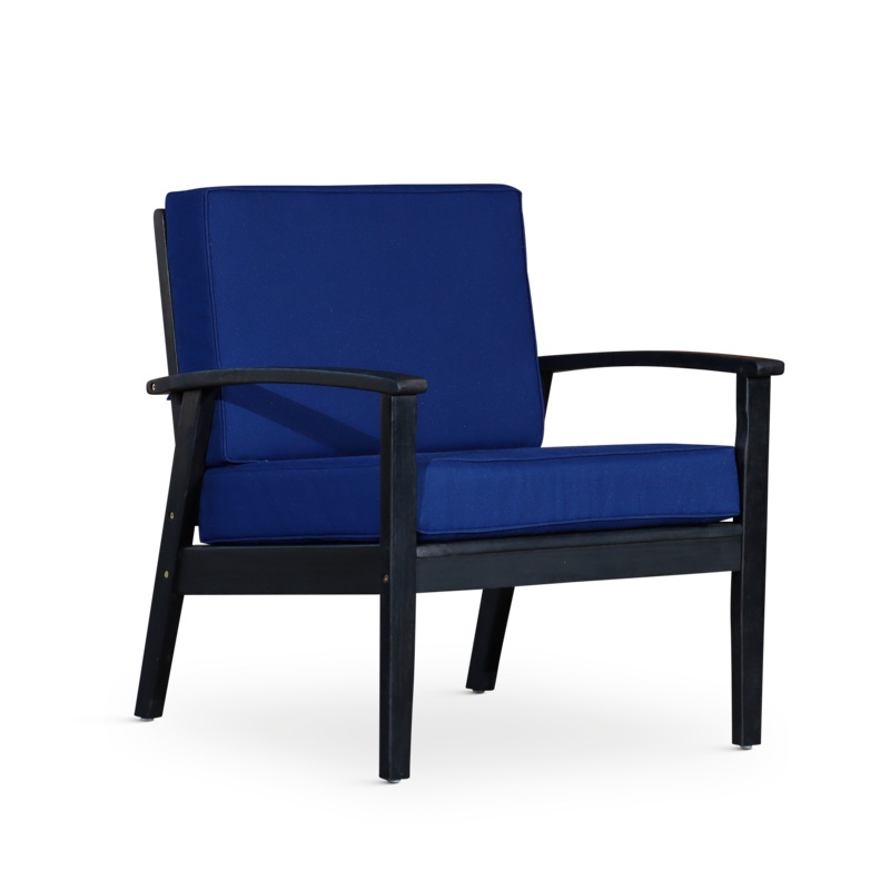 Deep Seat Eucalyptus Chair, Espresso Finish, Navy Cushions