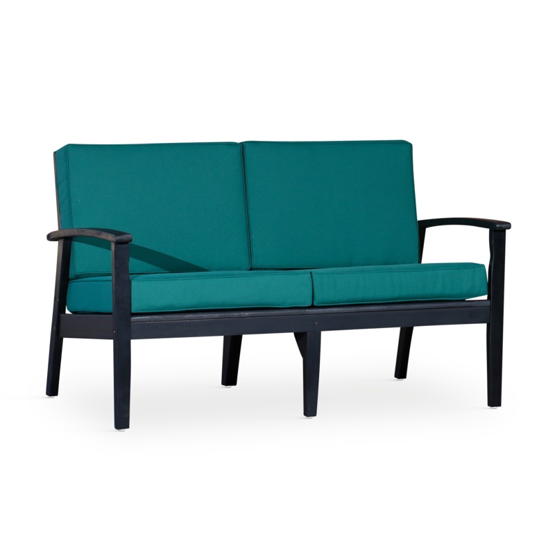 Eucalyptus Loveseat with Cushions, Espresso Finish, Dark Green Cushions