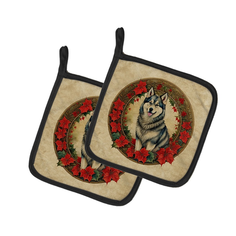 Alaskan Malamute Christmas Flowers Pot Holders - Set of 2 Decorative Kitchen Helpers | Made in the USA