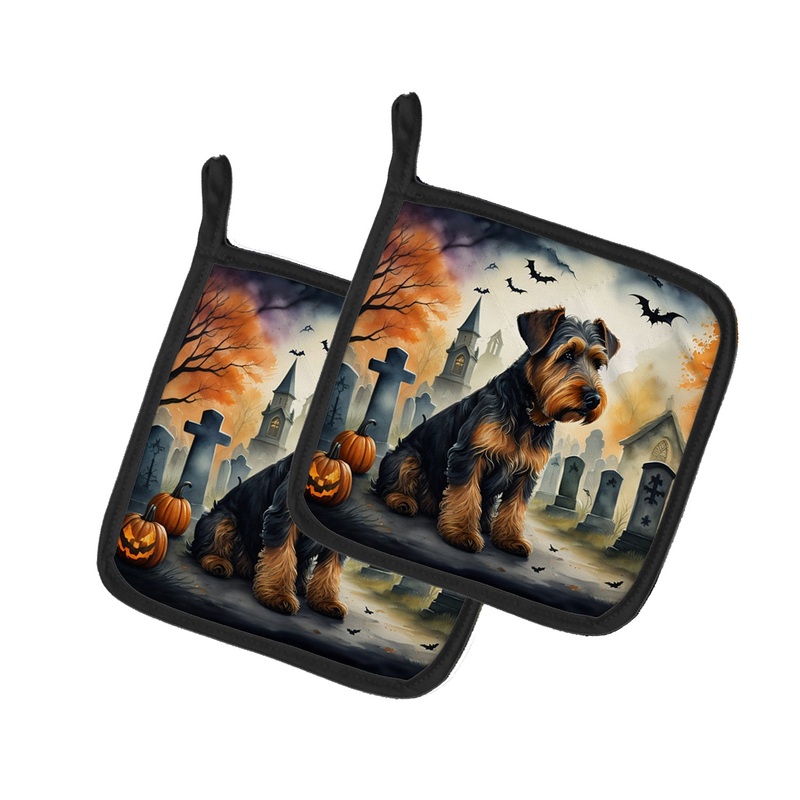 Airedale Terrier Spooky Halloween Pot Holders - Set of 2 Decorative Kitchen Helpers | Made in the USA