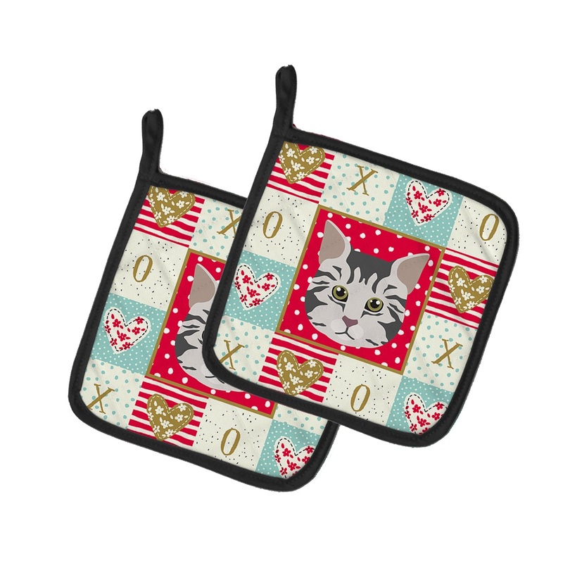 American Bobtail Cat Love Pot Holders - Set of 2 - Heat-Resistant Kitchen Essentials CK5079PTHD