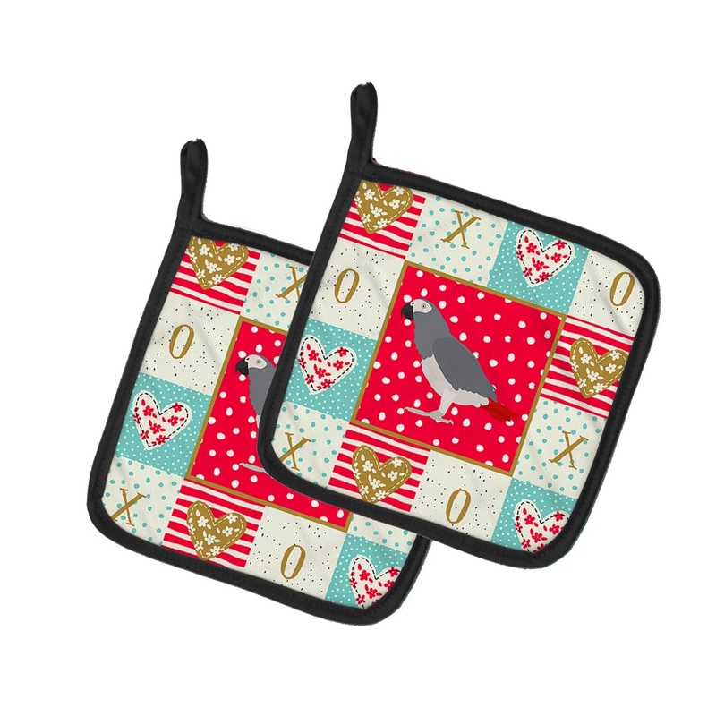 African Grey Parrot Love Pot Holders - Set of 2 - Heat-Resistant Kitchen Essentials CK5518PTHD