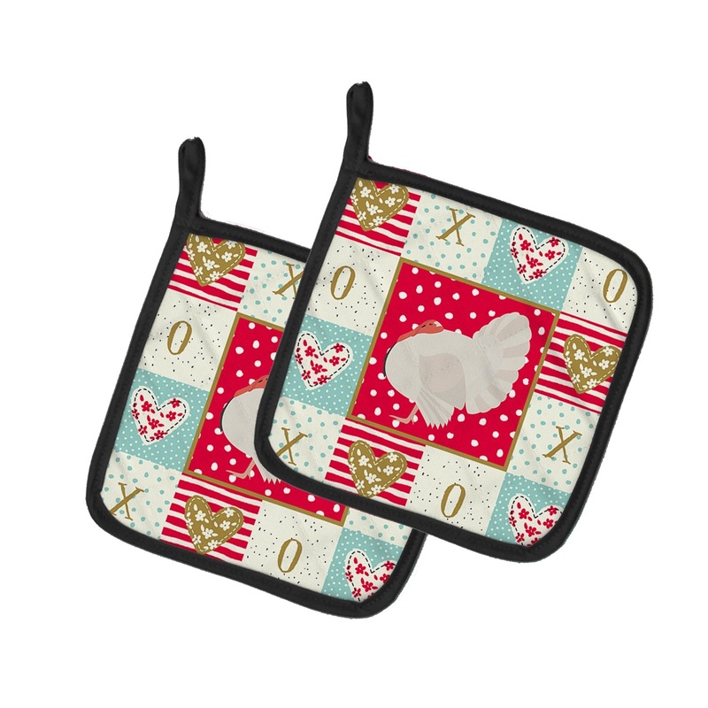 White Holland Turkey Love Pot Holders - Set of 2 - Heat-Resistant Kitchen Essentials CK5410PTHD