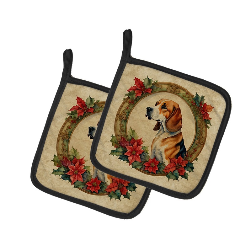 American Foxhound Christmas Flowers Pot Holders - Set of 2 Decorative Kitchen Helpers | Made in the USA