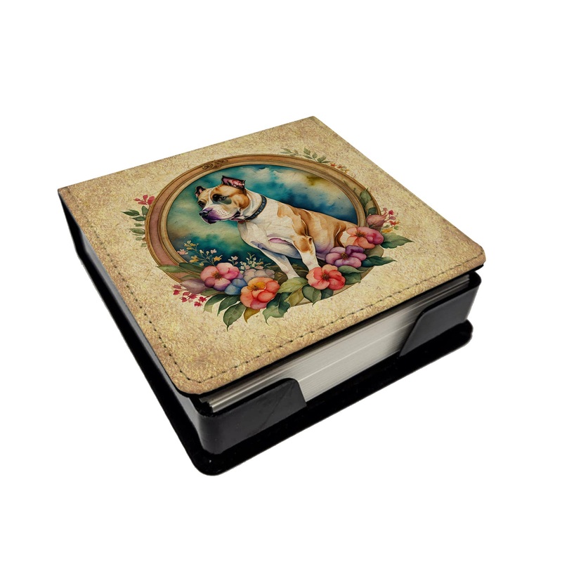 American Staffordshire Terrier and Flowers PU Leather Note Paper Holder