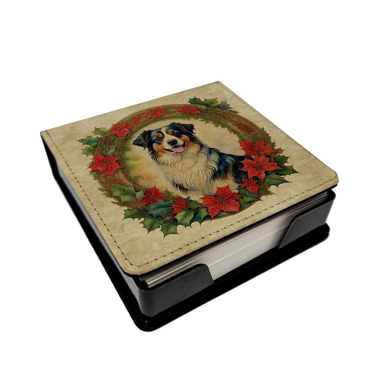 Australian Shepherd Christmas Flowers PU Leather Note Paper Holder