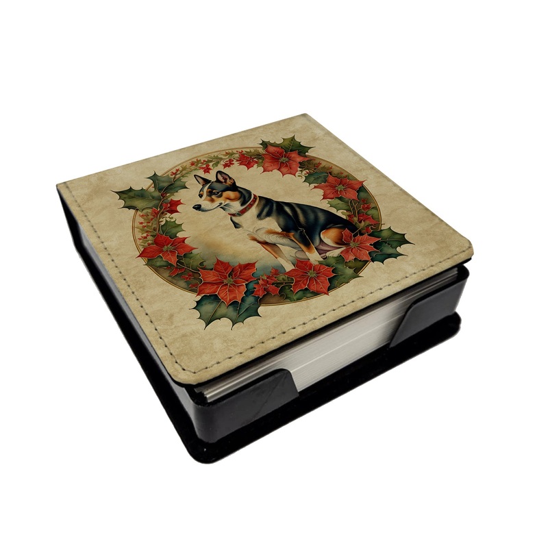 Basenji Christmas Flowers PU Leather Note Paper Holder