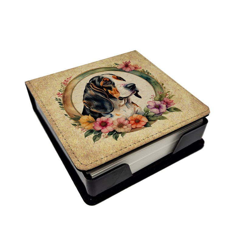 Basset Hound and Flowers PU Leather Note Paper Holder