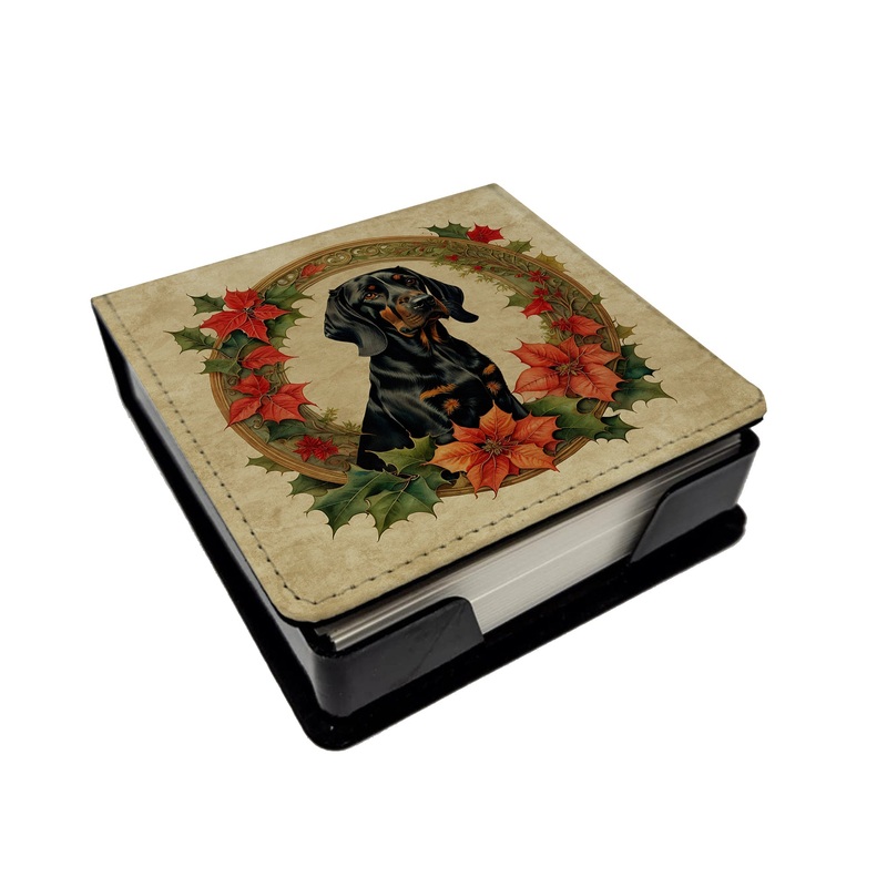 Black and Tan Coonhound Christmas Flowers PU Leather Note Paper Holder
