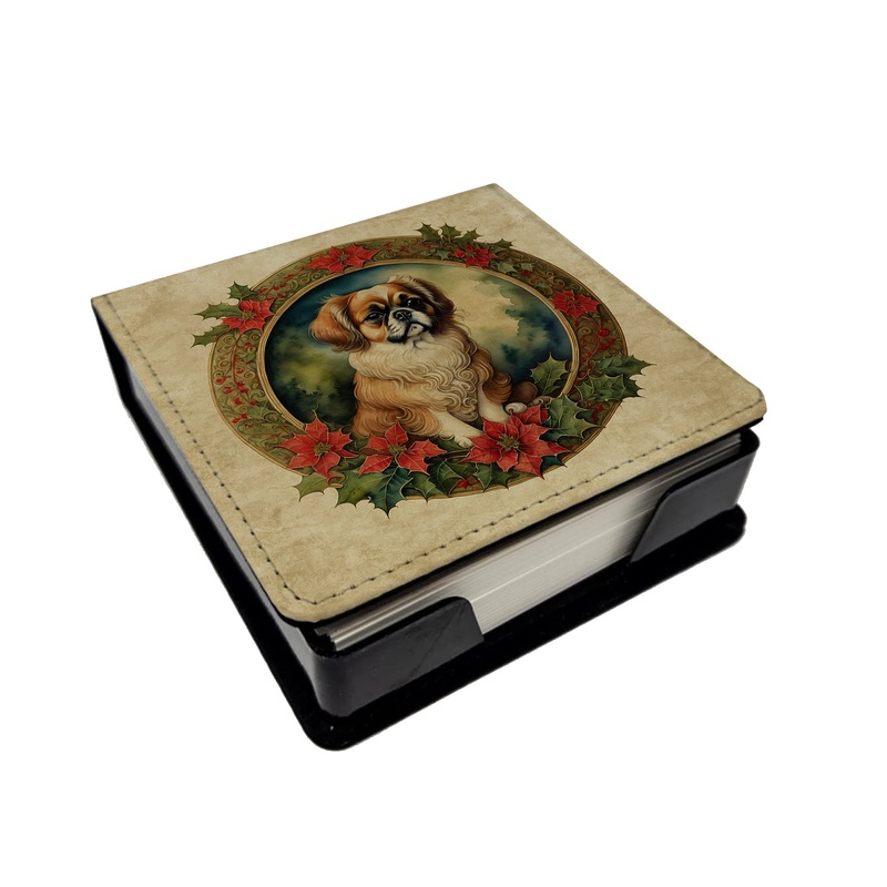 Tibetan Spaniel Christmas Flowers PU Leather Note Paper Holder