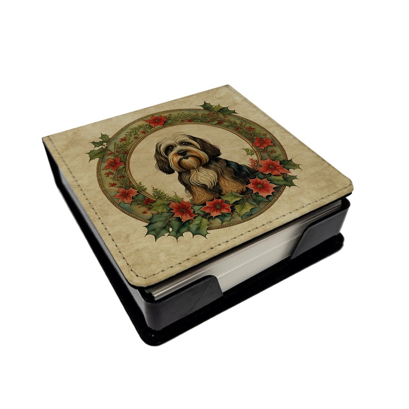 Tibetan Terrier Christmas Flowers PU Leather Note Paper Holder