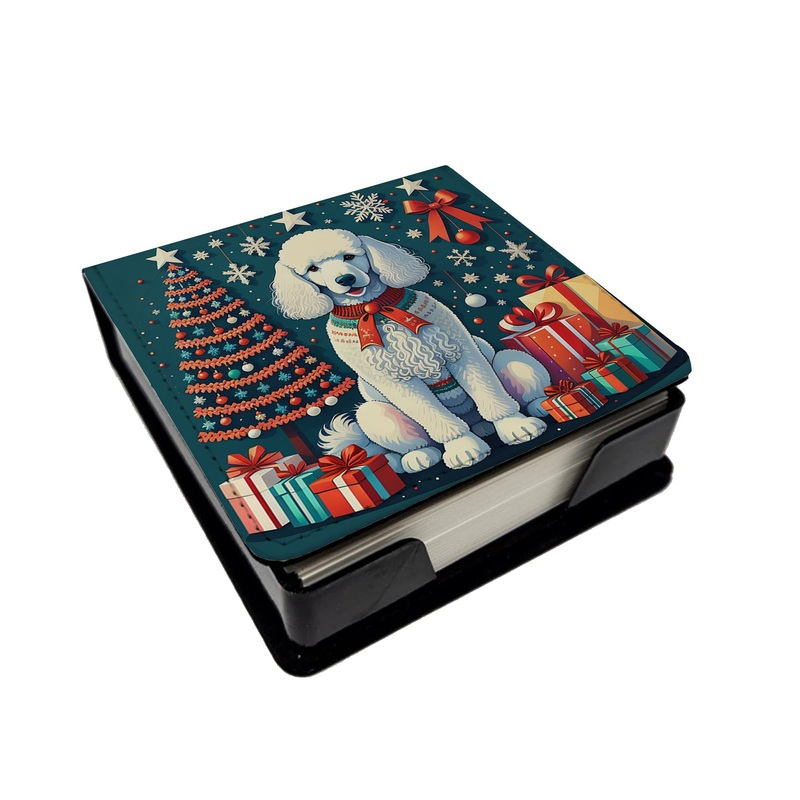 White Poodle Christmas PU Leather Note Paper Holder