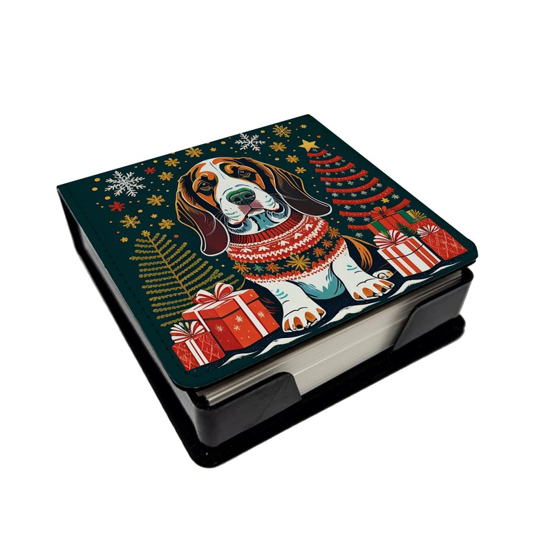 Basset Hound Christmas PU Leather Note Paper Holder