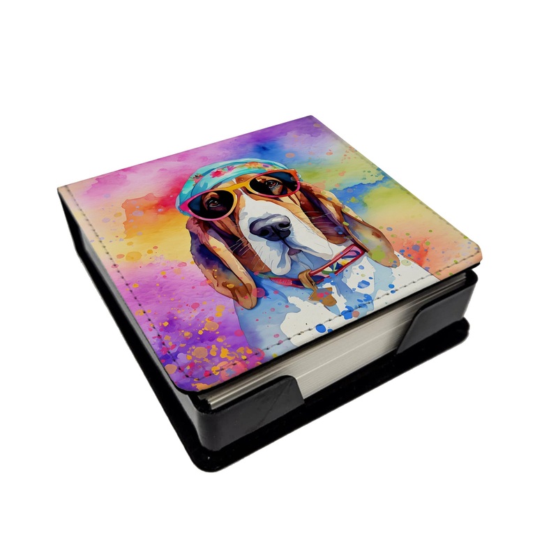 Basset Hound Hippie Dawg PU Leather Note Paper Holder
