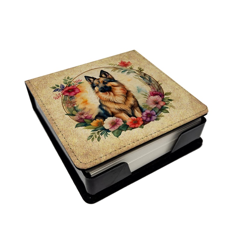 Belgian Tervuren and Flowers PU Leather Note Paper Holder