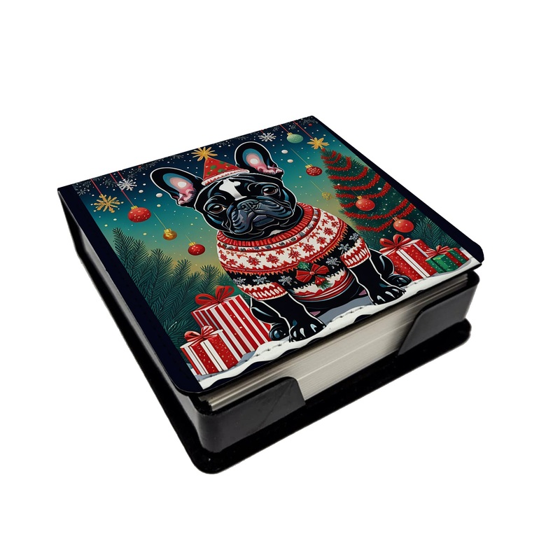 Black French Bulldog Christmas PU Leather Note Paper Holder