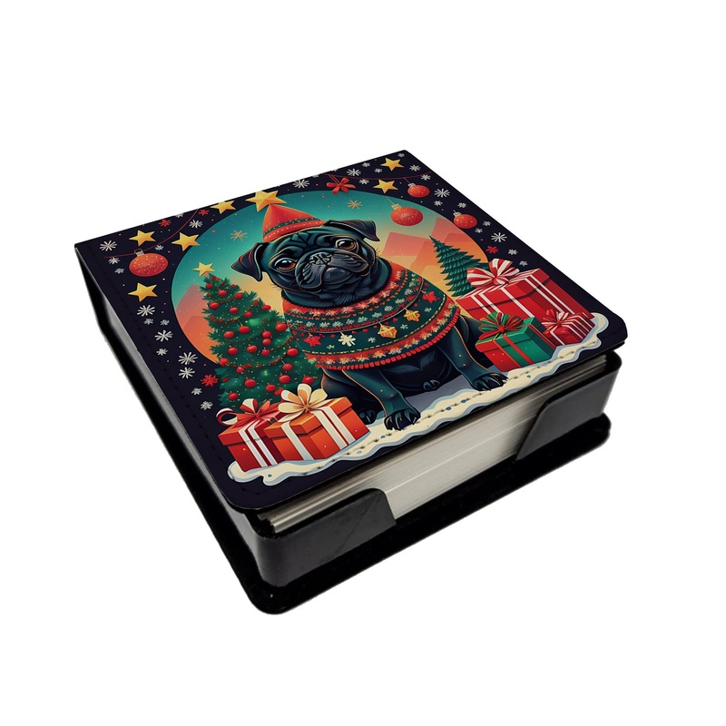 Black Pug Christmas PU Leather Note Paper Holder