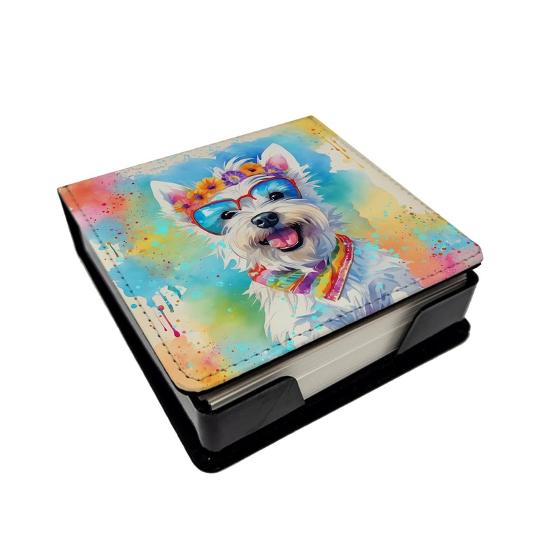 Westie Hippie Dawg PU Leather Note Paper Holder