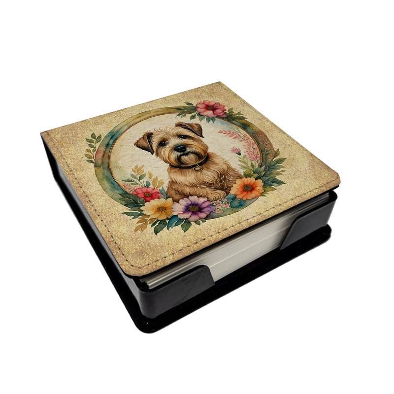 Wheaten Terrier and Flowers PU Leather Note Paper Holder