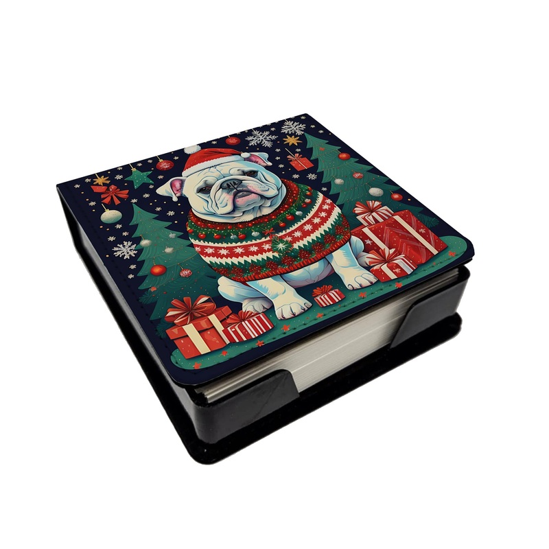 White English Bulldog Christmas PU Leather Note Paper Holder