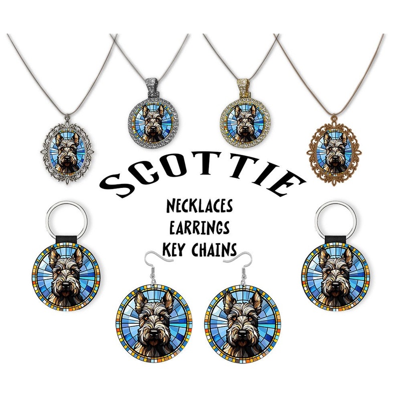 Scottish Terrier, Scottie Jewelry - Stained Glass Style Necklaces, Earrings and more!